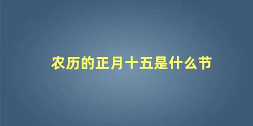 农历的正月十五是什么节