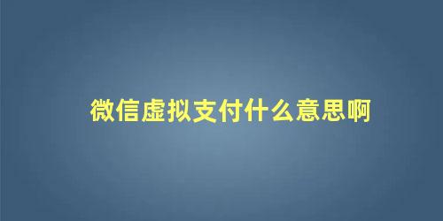 微信虚拟支付什么意思啊