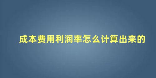 成本费用利润率怎么计算出来的